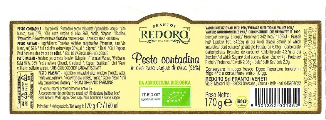 redoro-pesto-alla-contadina-bio-lot-de-6-pots-l-huile-d-olive-extra-vierge image 2