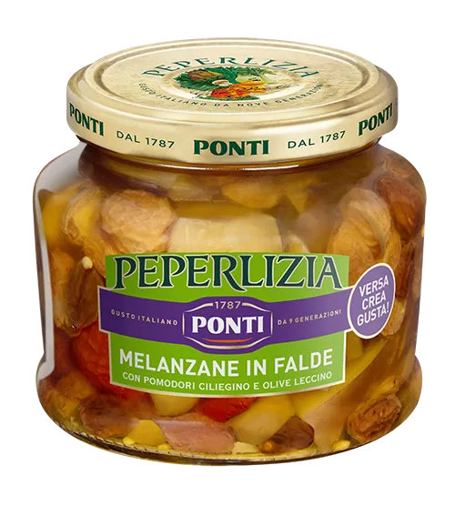 ponti-peperlizia-melanzane-in-falde-con-pomodorini-e-olive-leccino-antipasti image 1