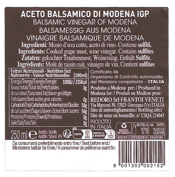 redoro-aceto-balsamico-di-modena-igp-6-x-0-25l image 2