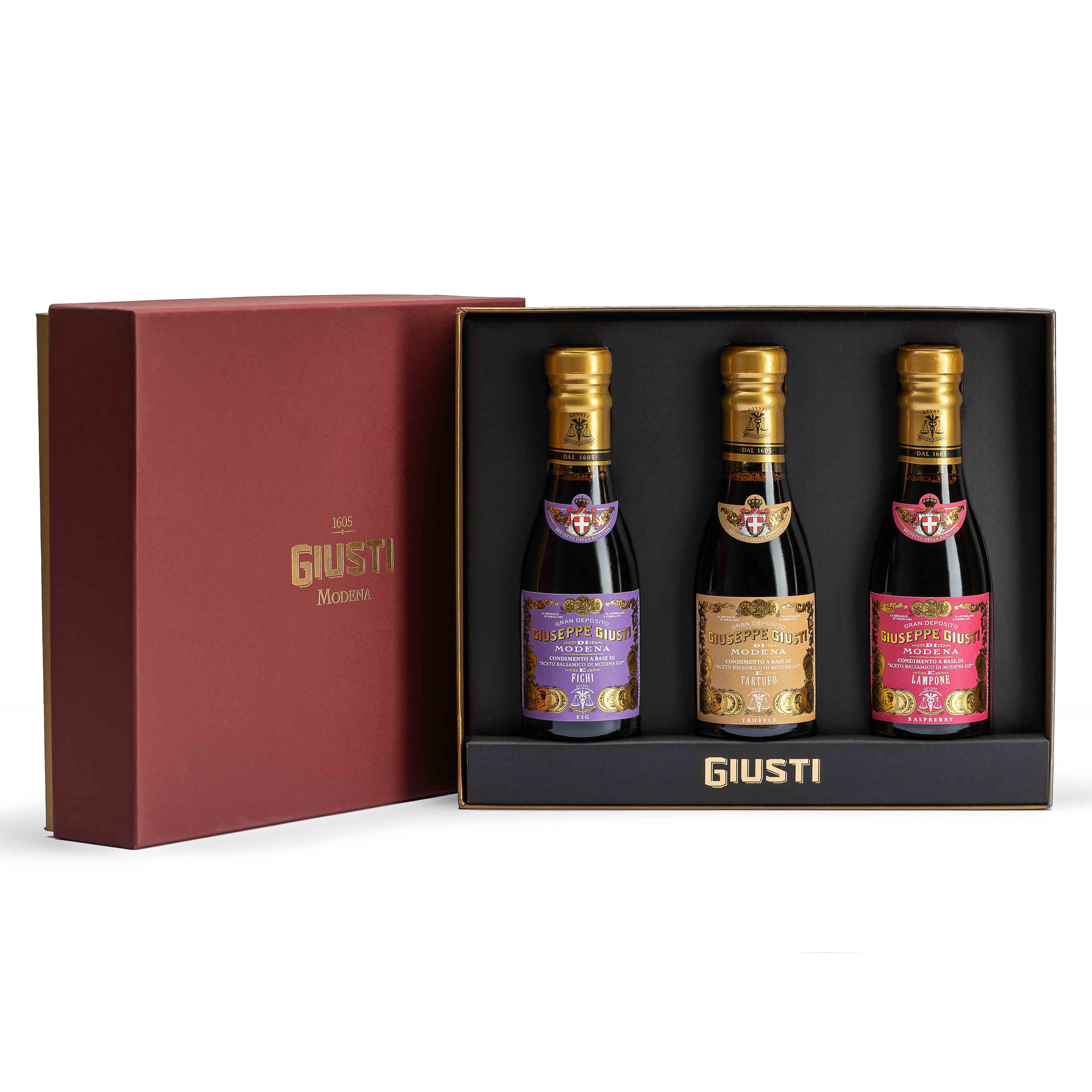 giusti-tris-condiments-aromatis-s-figue-framboise-truffe-coffret-cadeau image 1