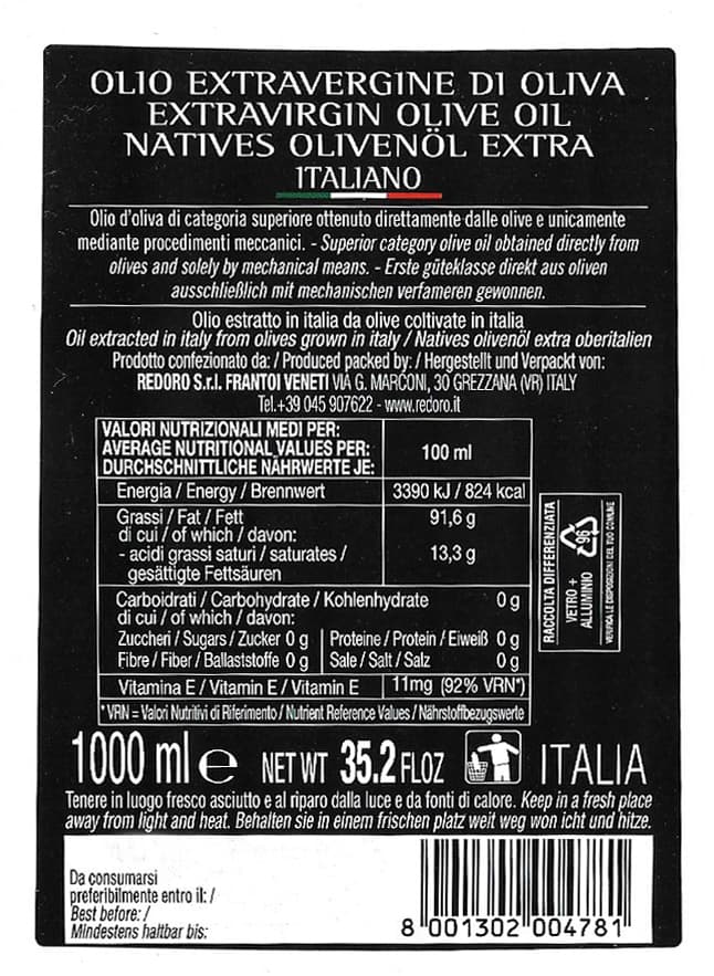 redoro-olio-extra-vergine-di-oliva-regimental-italien-lot-6-bouteilles image 2